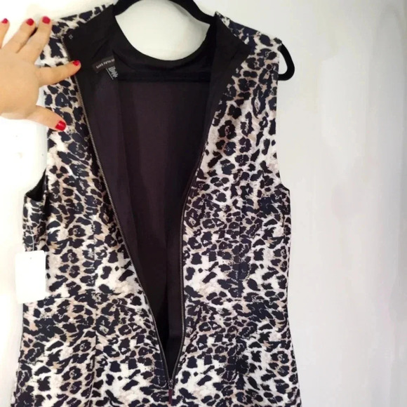 CLEARANCE Saks Fifth Avenue Dress Leopard Print Animal Sleeveless High Collar - Picture 14 of 16